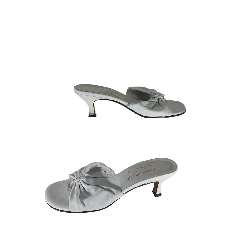Donald J Pliner Mules 6 White Leather Kitten Heel Italian Made Coquette Bridal